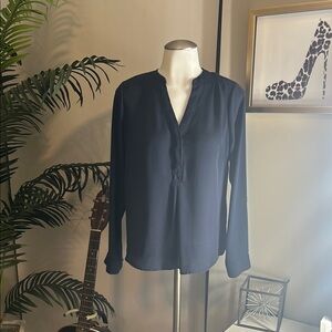 The Limited Blue Top with Long Sleeves and Mandarin Collar